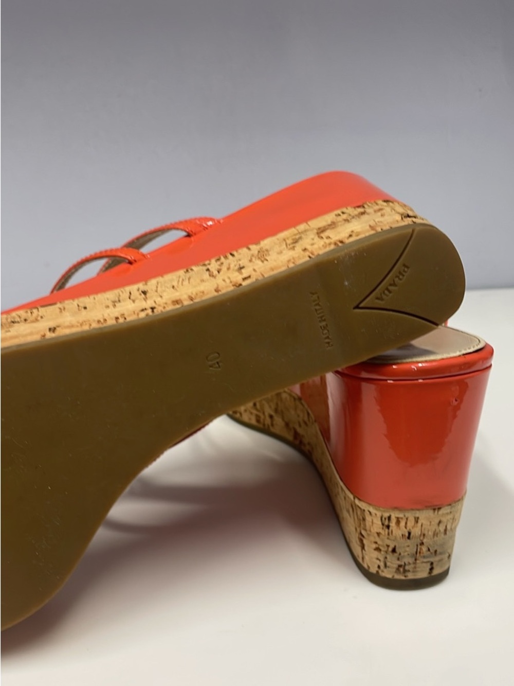 PRADA woman’s Orange Patent Leather Multi-Strap Slide Mules size 10/40 - Picture 4 of 8
